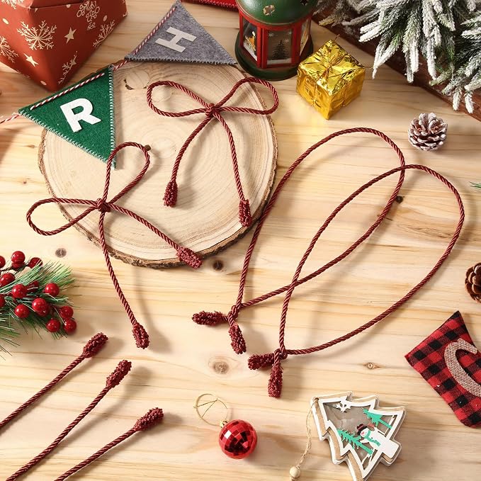 Zhengmy 24 Pcs 30 Inch Christmas Garland Ties Decorative Twist Ties for Banister Reusable Flexible Twist for Stairway Christmas Garland Hanger Xmas Railing Decor Holiday Craft Wrapping (Burgundy)