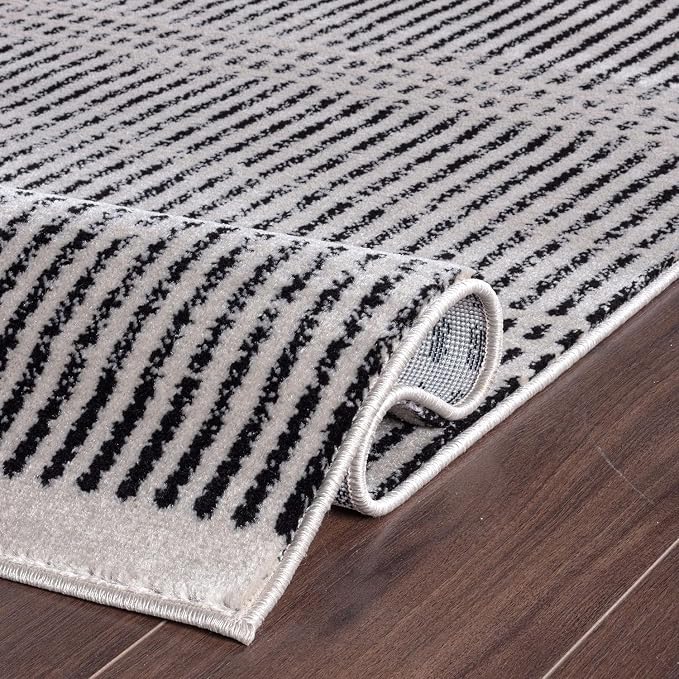Rugshop Contemporary Stripe Lines High Traffic Area Rug Cream 5' x 7' | Rectangular, Size 5' x 7', Living Room, Bedroom, Dining Room, Home Office, Kitchen, Entryway, Hallway, Nursery, Kids Room