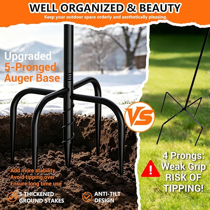 50" Tall Metal Bird Bath for Outside - Removable Birdbath Bowl with Stable 5-Prong Auger Base, Easy Clean Garden Yard Patio Lawn Decor, Rust-Proof