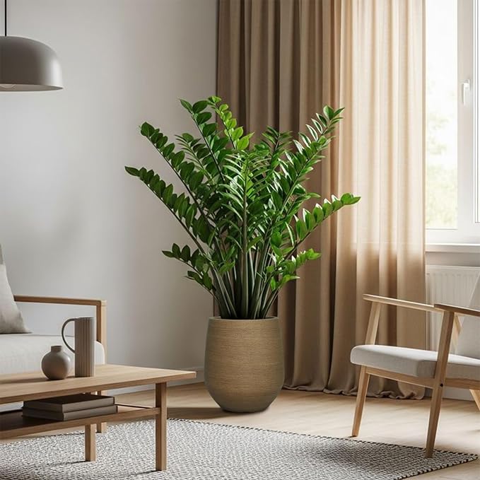 16.9" H Plastic Tall Large Planters for Outdoor Plants, Modern Round Tapered Flower Pot for Indoor Plants, Plant Pots with Drainage Holes and Rubber Plug for Home Garden Patio,Wood-like texture