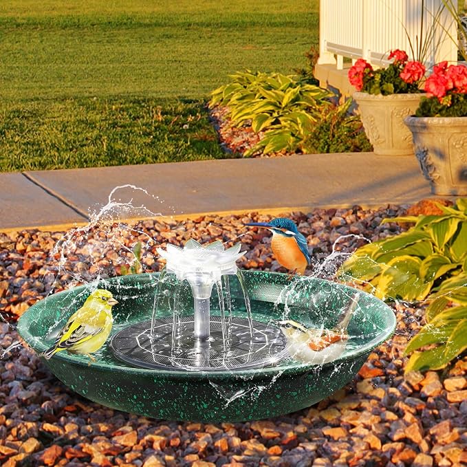 Yiabivo Deck Mounted Bird Bath with Fountain,Solar Railing Bird Bath Fountains for Hummingbirds,Adjustable Metal Durable Deck Bird Bath Holder for Railings, Garden,Patio Deck