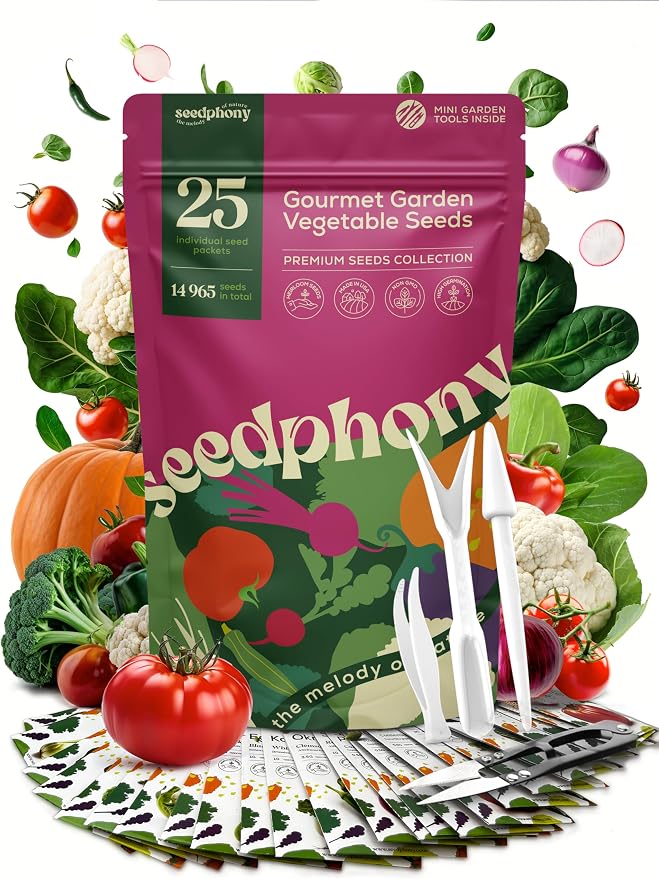 Seedphony 25 Gourmet Garden Vegetable Seeds Variety Pack - 14,965+ Non-GMO Heirloom Vegetables Seeds for Planting Indoor&Outdoor Home Garden Seeds - Gardening Seed Packets for Planting Vegetable Seeds