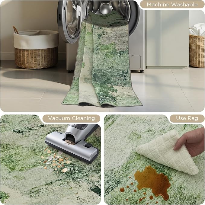 Joydeco Abstract Washable 5x7 Area Rugs for Living Room, Light Green | Non-Slip Soft Stain Resistant Machine Wash Modern Pet Child Friendly Carpet for Bedroom Dining Room Home Office Playroom Rug