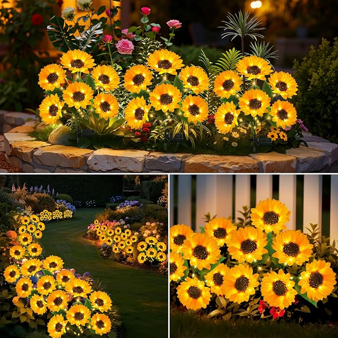 Solar Sunflower Lights Outdoor Garden Decor, 3 Pack Upgraded 18 Bright Sunflowers, Solar Flower Lights Waterproof for Garden, Flower Bed, Yard, Pathway, Patio Decor, Gift for Women, Mom, Grandma