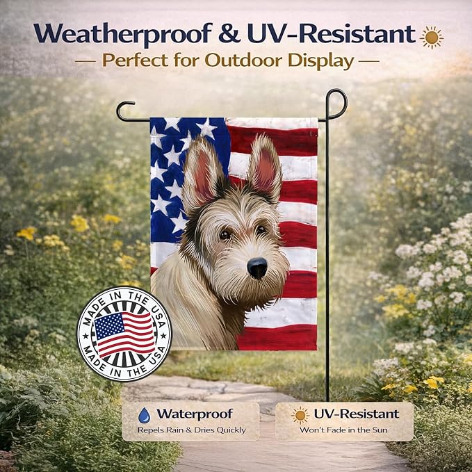 Caroline's Treasures CK6432GF Berger Picard Dog American Flag Garden Flag Mailbox Flag Decorative Yard Flag Banner Outside Patio Artwork Yard Flower Beds, Garden Size, Multicolor