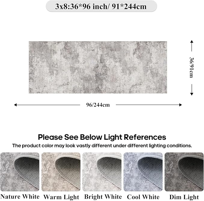 Grey Abstract 3x8 Washable Rug:Non Slip Hallway Runner Rug | Non Slip Low Pile Soft Carpet, Perfect for Front Door, Kitchen, Bedroom, Entryway and Laundry Room
