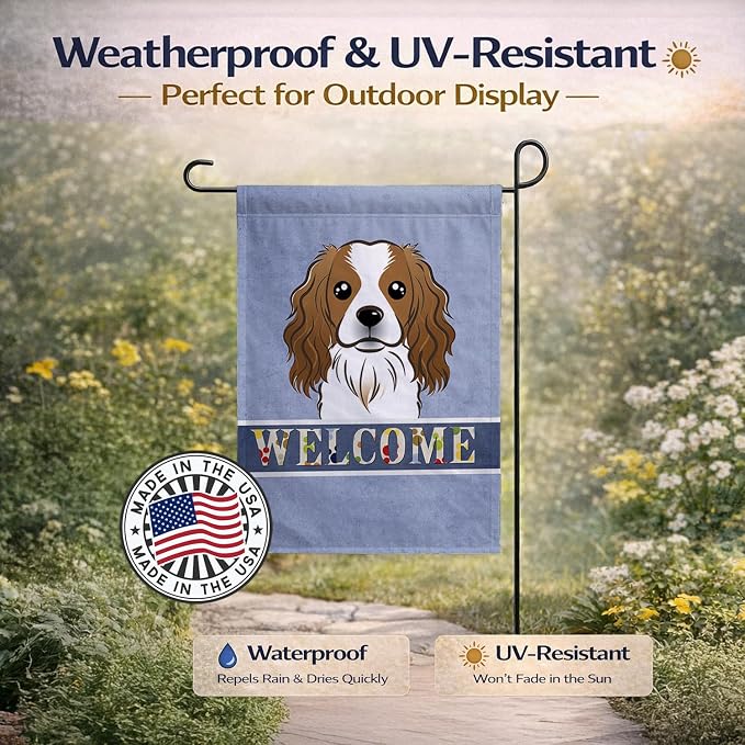 Caroline's Treasures BB1410GF Cavalier Spaniel Welcome Garden Flag, Blue Mailbox Flag Decorative Yard Flag Banner Outside Patio Artwork Yard Flower Beds, Garden Size, Multicolor