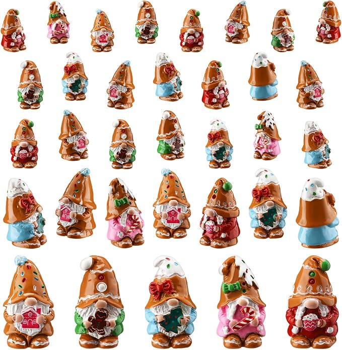 80 Pcs Gingerbread Man Mini Resin Gnomes Gingerbread Man Miniature Gnomes Figurines Tiny Resin Statues Xmas Table Centerpieces for Patio Garden Ornament to Hide