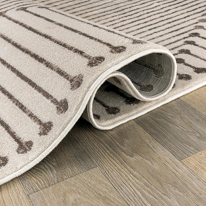 Rugshop Abstract Line Pattern Neutral Decor Area Rug Beige 2' x 3' | Rectangular, Size 2' x 3', Living Room, Bedroom, Dining Room, Home Office, Kitchen, Entryway, Hallway, Nursery, Kids Room