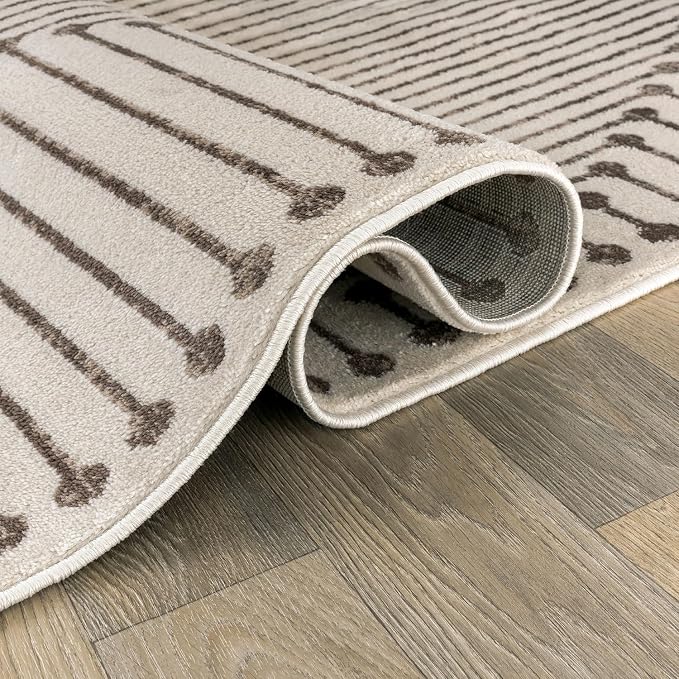 Rugshop Abstract Line Pattern Neutral Decor Area Rug Beige 2' 3" x 4' | Rectangular, Size 2' 3" x 4', Living Room, Bedroom, Dining Room, Home Office, Kitchen, Entryway, Hallway, Nursery, Kids Room