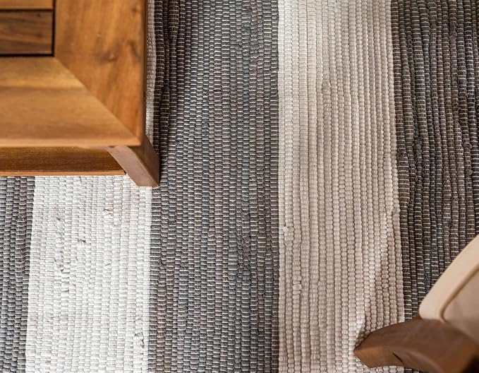 Unique Loom Chindi Rag Collection Area Rug - Striped (2' 7" x 6' 1" Runner, Gray/ Ivory)