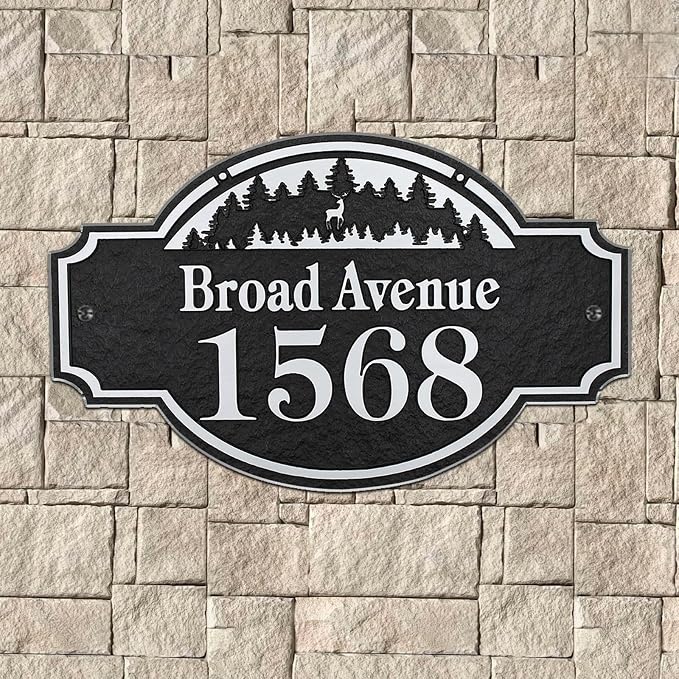Address Plaque Deer & Forest - 12'' x 7.28'' Custom Address Sign for House,House Number Plaque Sign for Outside House,Driveway,Mailbox Easy Installation Metal & Large Options (Style 4)