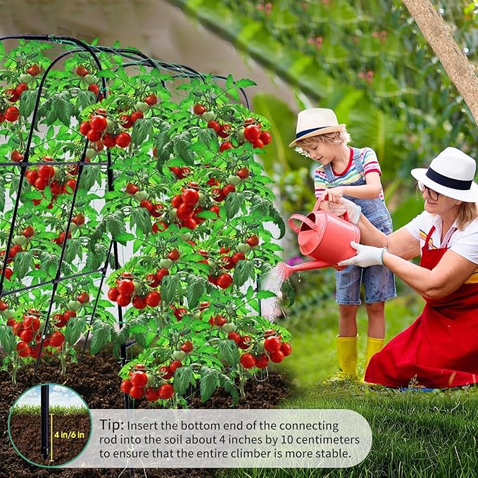 OTOSUNNY Cucumber Trellis, 50x48 inch Garden Arch Trellis for Climbing Plants Outdoor, Rustproof Metal Plant Support Vegetable Vine Tomato Cage Bean Pea Cucumber Trellis for Raised Garden Bed, Black