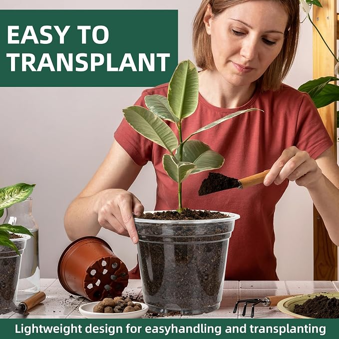 40 Pack10 & 8 Inch Large Clear Nursery Pots with Drainage,Plastic Ideal Seedling Pots and Plant Pots for Plants,Vegetables,Orchids,Aloe,Indoor Outdoor Use