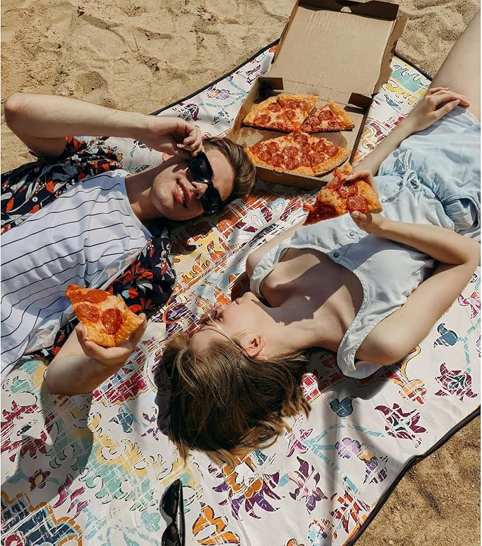 Picnic Blankets Extra Large Waterproof, 80"x 80"Vintage Boho Beach Mat with Corner Pockets Windproof Sandproof Foldable Portable 3-Layer Mat Darker for Wet Grass,Parks,Music Festival,Camping,Concerts