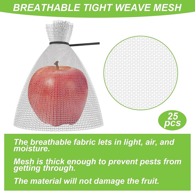 25 Pcs Fruit Protection Wire Mesh Bags 6 x 8 Inch Fruit Bags with Clips and Ties for Fruit Trees Netting Cover Bags Mesh Fruit Protectors for Vegetables Tomato Apple Mango Berry Roots Pl