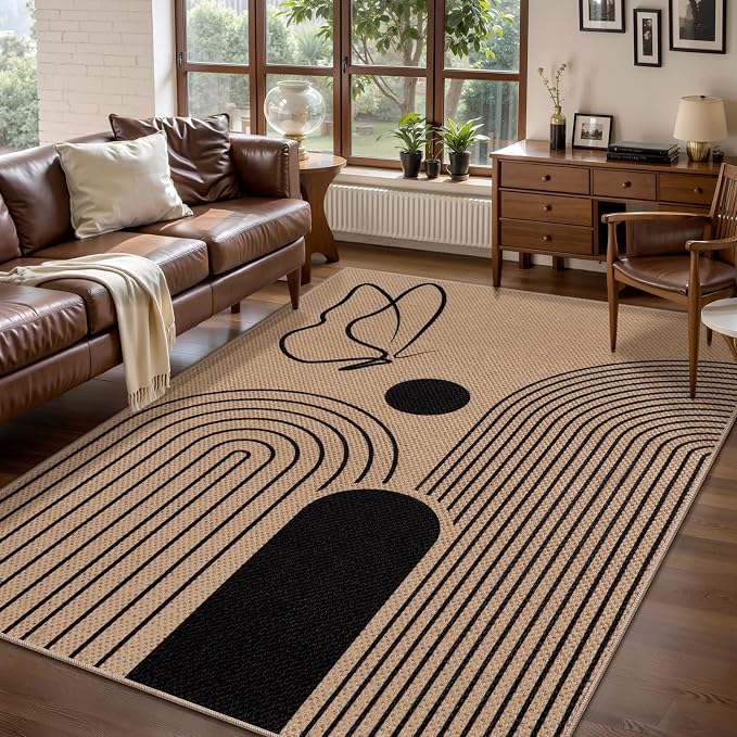 Tangsoo Modern Easy Jute Rug 4x6 for Paito,Washable Ultra Thin Outdoor Rug,Neutral Butterfly Non-Slip Indoor Door Carpet Farmhouse Throw Mat for Bedroom Front Blacony Living Room