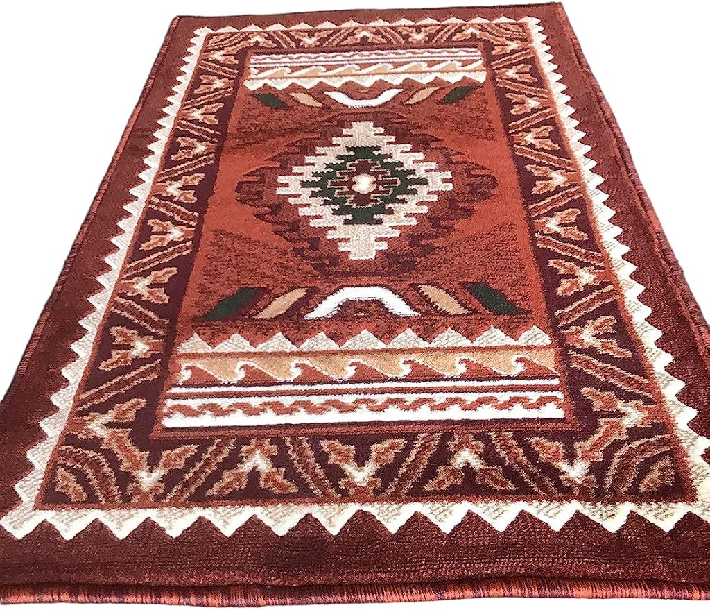YHSF South West Native American Area Tribal Rug - Rust, 2' x 3' 4" | Easy-Clean, Soft & Durable Tribal Rug for Living Room, Bedroom, Kitchen & More - Stain-Proof Runner for Home Decor