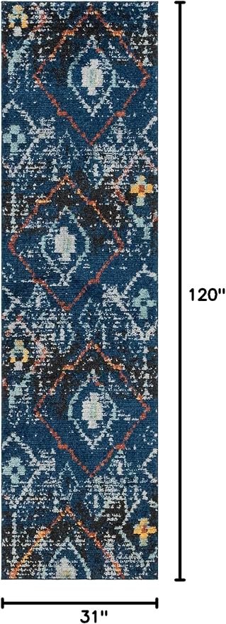 Unique Loom Morocco Collection Tribal, Southwestern, Bohemian Area Rug (2' 7 x 10' 0 Runner, Navy Blue/Gray)