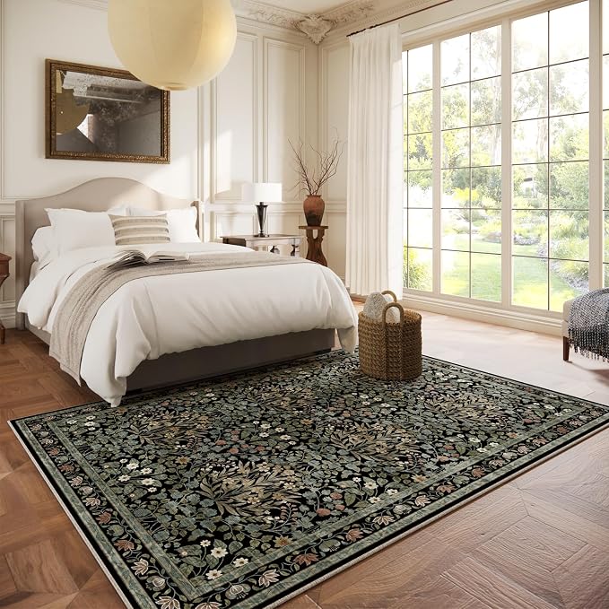 Traditional Design Vintage Floral Area Rug 5 x 7,Washable Area Rugs - Perfect for Living Room, Bedroom, Pet & Child Friendly, Nursery - Stain & Water Resistant Non-Slip, Dining Room Decor