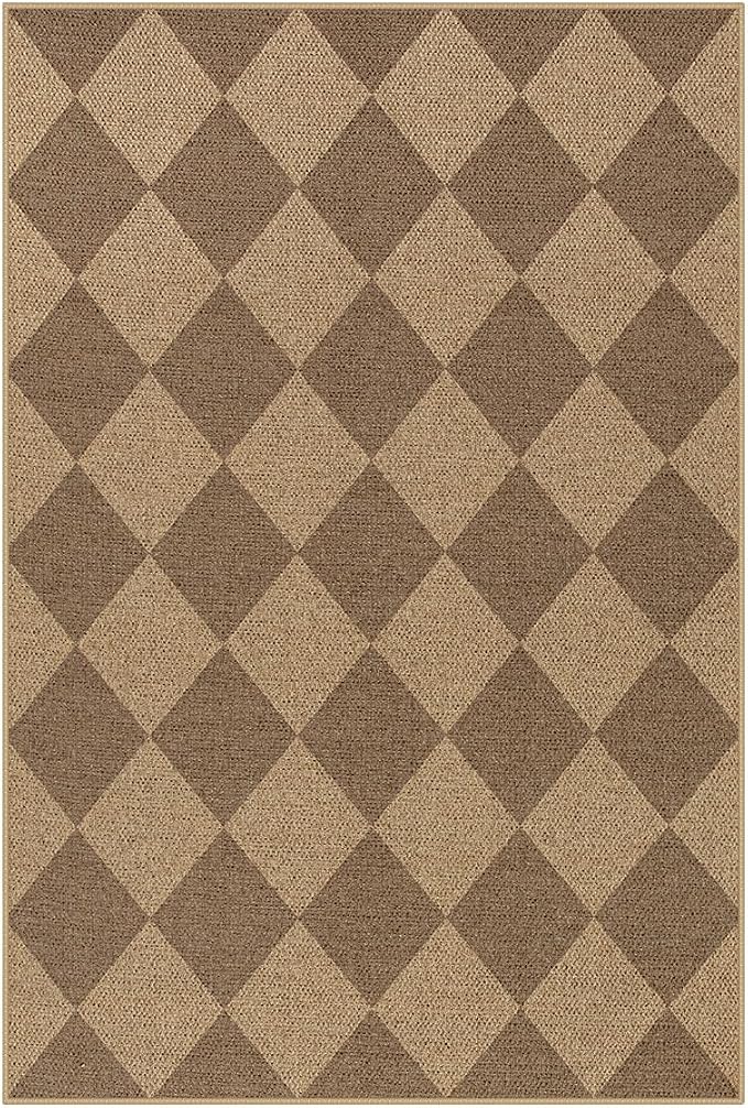 Lahome Colette Checkered Easy Jute Rug, 2x3 Entryway Rug Indoor Outdoor Front Door Mat, Farmhouse Neutral Non Slip Non Shedding Washable Kitchen Mats for Floor Foyer