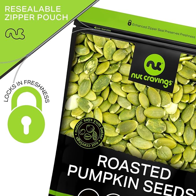 NUT CRAVINGS - Roasted & Unsalted Pumpkin Seeds, Pepitas, No Shell (48oz - 3 LB) Packed Fresh in Resealable Bag - Nut Snack - Food Assortments