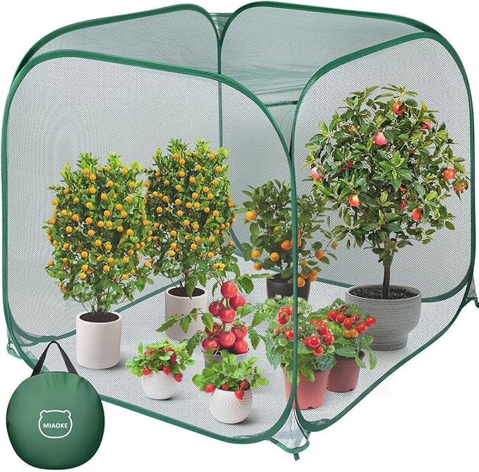 Pop Up Mesh Plant Cover, 35.4x35.4x38.2 Inch No Build Garden Netting Protection Against Insects, Raised Bed Cover for Barrier Against Insects for Vegetable Plant Fruit Animals