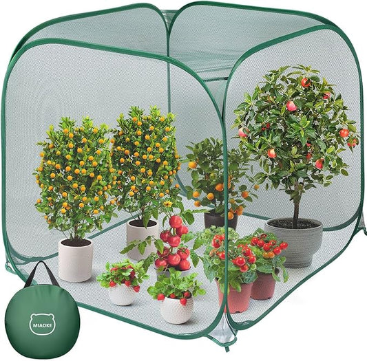 Pop Up Mesh Plant Cover, 35.4x35.4x38.2 Inch No Build Garden Netting Protection Against Insects, Raised Bed Cover for Barrier Against Insects for Vegetable Plant Fruit Animals