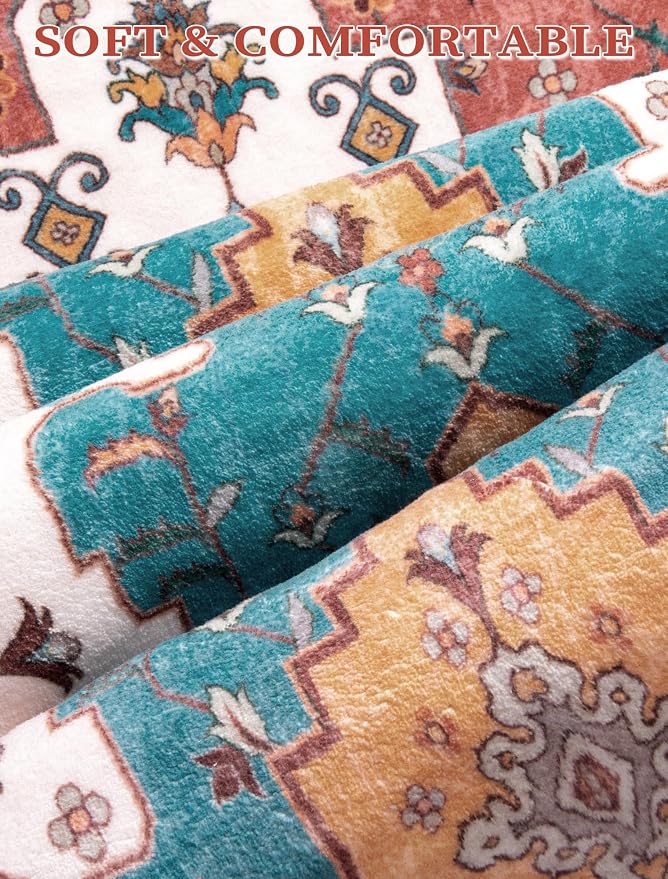 SERISSA 2x6 Washable Non Slip Boho Runner Rug for Hallway，Orange | Ultra Soft Vintage Oriental Carpet Low-Pile Distressed Tribal Floor Carpet for Kitchen Bedroom Bathroom Laundry Living Room