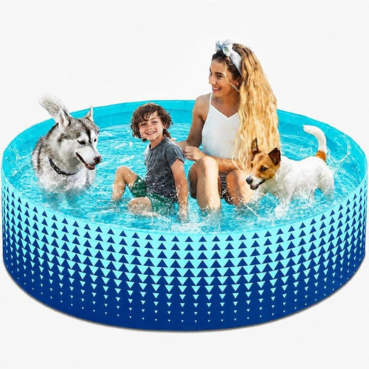Jasonwell Foldable Dog Kiddie Pool - Hard Plastic Kids Paddling Pool Toddler Baby Swimming Pools for Backyard Collapsible Whelping Box Pet Doggie Cats Wading Pools Bathtub for Puppy Large Dogs 79In,G