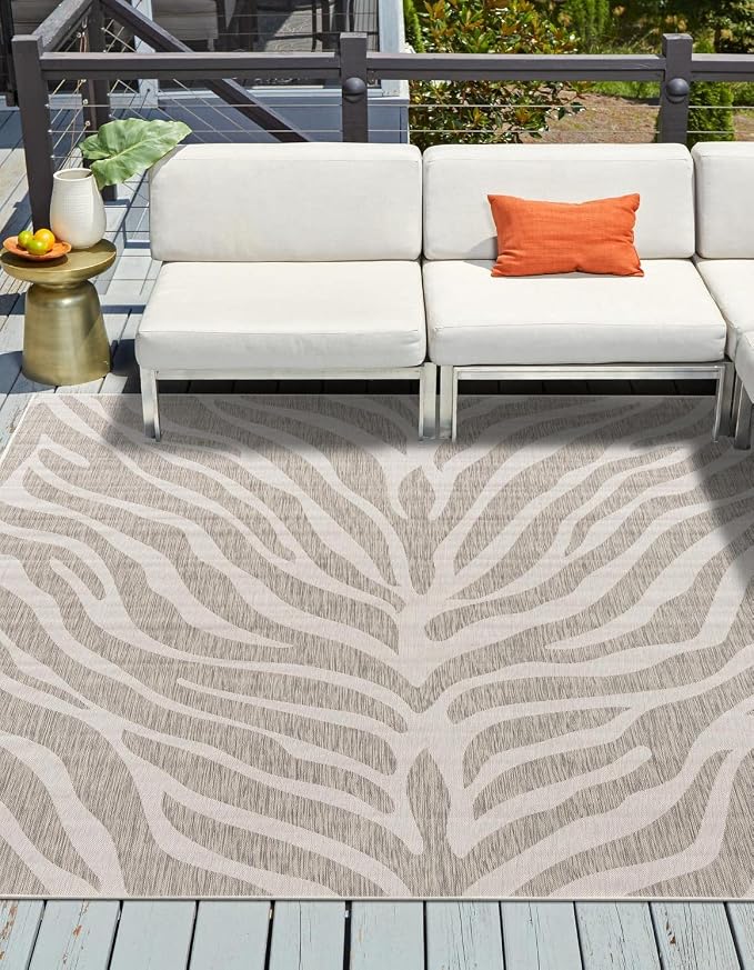 Unique Loom Outdoor Safari Collection Area Rug - Tsavo (10' Square, Gray/ Ivory)