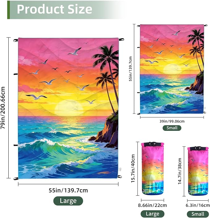Outdoor Puffy Camping Blanket, Packable Outdoor Blanket Waterproof Down Alternative for Camping, Hiking, Backpacking, Traveling, Picnic, Beach, Lawn, Stadium (Sea, 39 * 55'')
