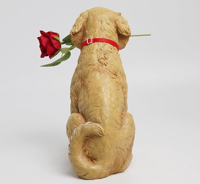 Dog Valentine Day Decorations Outside - Rose Garden Statues, Seasonal Outdoor Decor for Yard, Patio, Front Porch, Waterproof Resin Dog Figurine, Valentine's Season Gift for Lovers Memorial 11x5.5x13IN