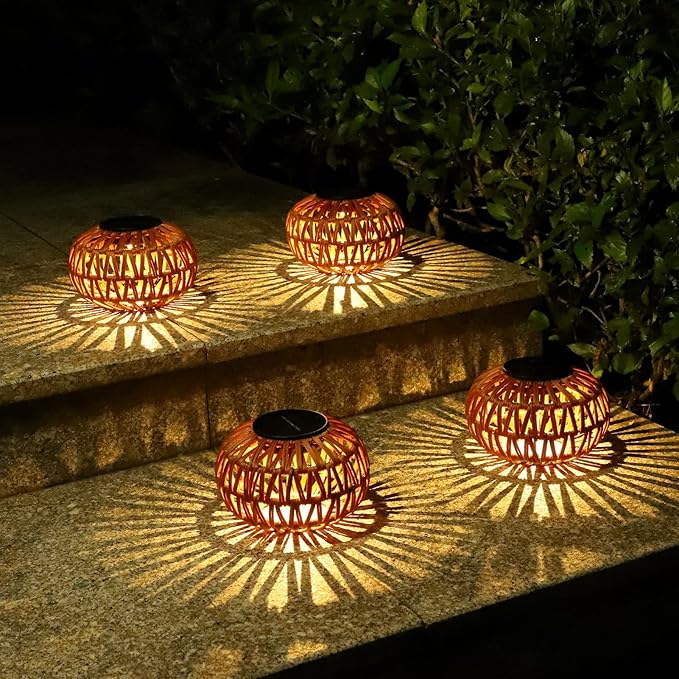 2 Pack Solar Lanterns Outdoor Waterproof, Outdoor Table Lamp Decor, Rattan Solar Lights Decorative, Small Tabletop Lantern Gifts for Mom, Grandma, Lantern Lights Outside for Garden, Yard, Steps