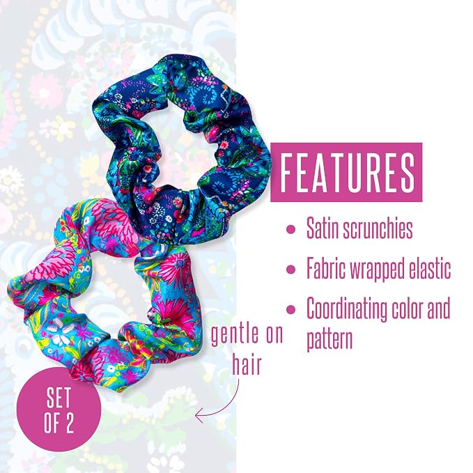Lilly Pulitzer Scrunchie Set, 2-Pack Satin Scrunchies, Cute Hair Ties for Women and Girls, Take Me to the Sea and Walking on Sunshine