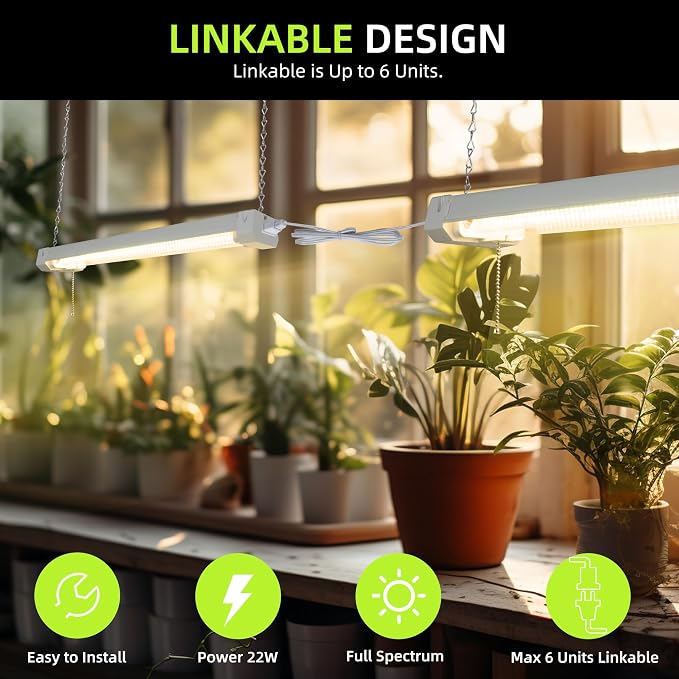 Hlite 16 inch Plant Growing Lamps, Hanging Full Spectrum 4 Pack, Yellow | Hanging Grow Light for Indoor Plants with Shade, Linkable Plug and Hanging with On/Off Switch, Seedling to Flowering