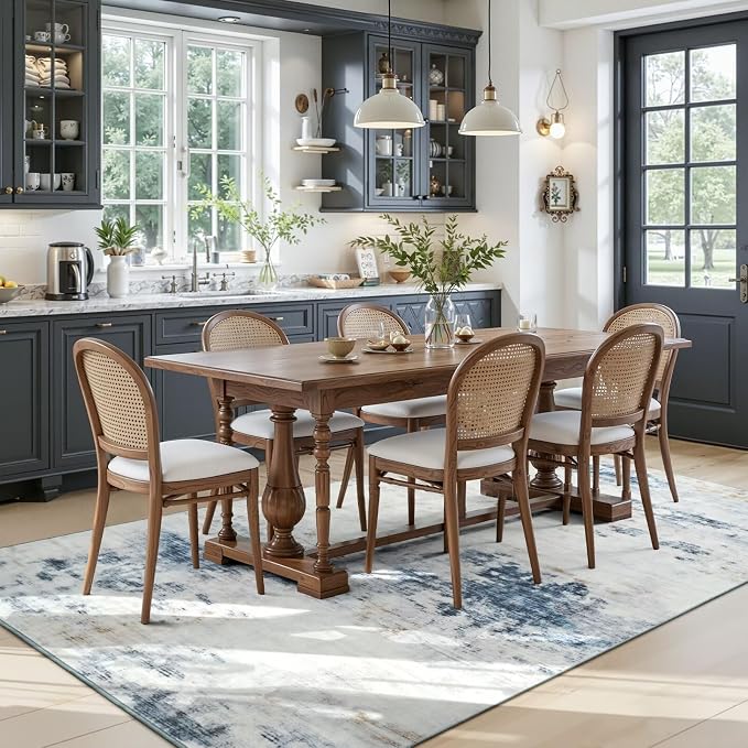 Toneed Washable 5x7 Area Rug with Non-Slip Backing for Living Room | Abstract Modern Rugs, Soft Low Pile Carpet for Bedroom Kitchen Dining Room Nursery Indoor Floor Office Home Decor, Blue/White