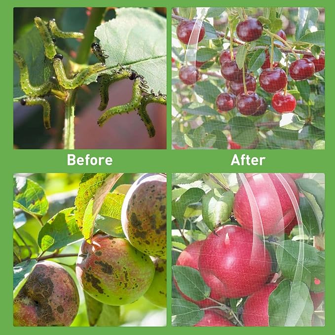 10'x14' Large Fruit Tree Netting for Squirrels and Birds with Drawstring, Insect Bird Netting Pest Barrier for Garden Protection (White)