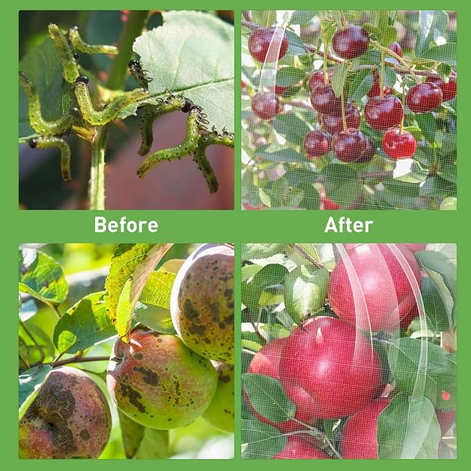 12'*12' Large Fruit Tree Netting for Squirrels and Birds with Drawstring, Insect Bird Netting Pest Barrier for Garden Protection (White)