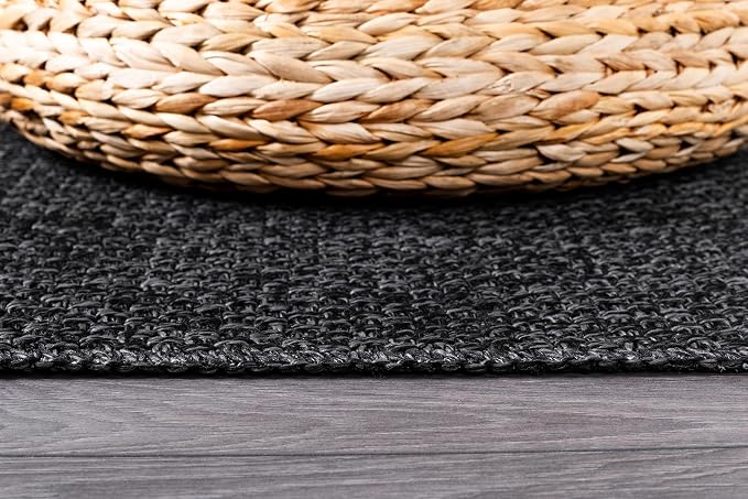 CAMILSON Easy Jute Rug 9x12,Indoor Outdoor Dark Gray Black Farmhouse Area Rugs for Living Room Patio and Kitchen Rug Solid Boho Woven Design Easy-Cleaning Washable Outside Carpet Alfombras (9 x 12)