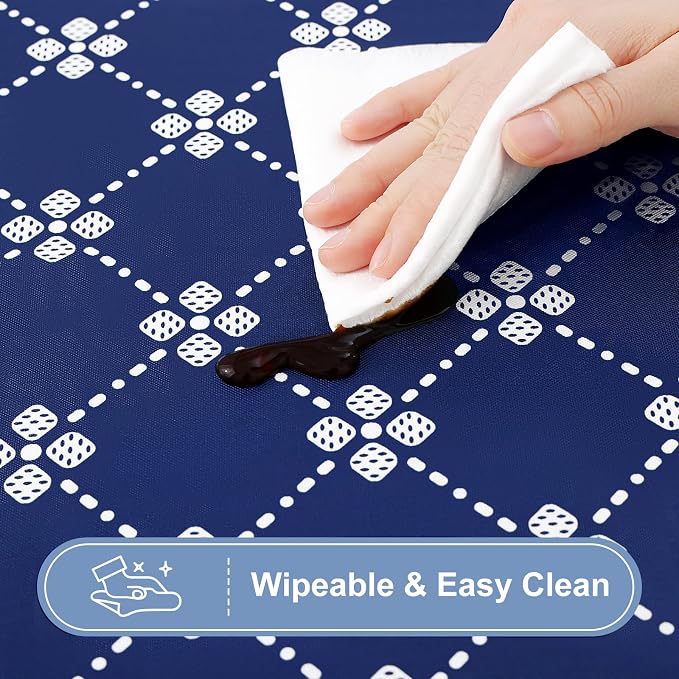 misaya 2 Pack Rectangle Vinyl Table Cloth, Elastic Fitted Tablecloth with Flannel Backing, Waterproof Plastic Table Cover Fits 6 Foot Folding Tables for Picnic, Camping and Outdoor (Navy, 30" x 72")