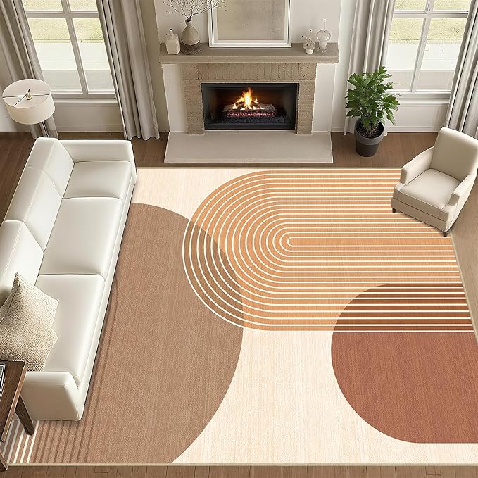 9x12 Large Area Rug for Living Room BohoRug Bohemian Rugs Machine Washable Modern Geometric Rug Non Slip Printed Low Pile Indoor Floor Carpet for Dining Room Bedroom Office,Orange