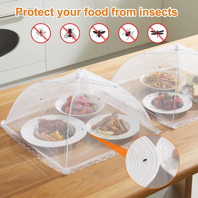 8 Pack 2 Size Mesh Food Covers for Outside, 2 Jumbo and 6 Large Cake Cover Net for Indoor/Outdoor, Picnic Accessories Fruit Cover Tent Keeping Out Flies Bugs Mosquitos