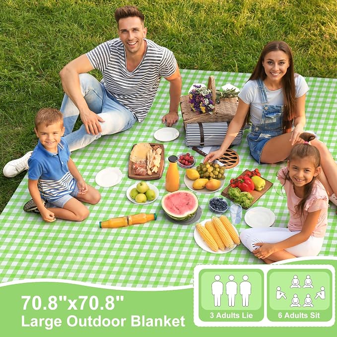 4 Pcs Disposable Outdoor Picnic Blankets 70.9''x70.9'' Portable Pocket Blanket Foldable Waterproof Picnic Mats Sandproof Beach Blanket with Ground Spikes for Beach Travel Hiking Camping