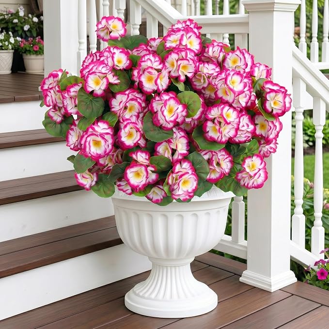 24 Pcs Artificial Geranium Flowers for Outdoor, UV Resistant Geraniums Artificial Flowers Realistic Faux Flowers Outdoor for Planters Outside Porch Garden Decor (15.3", Gradient Rose Red)