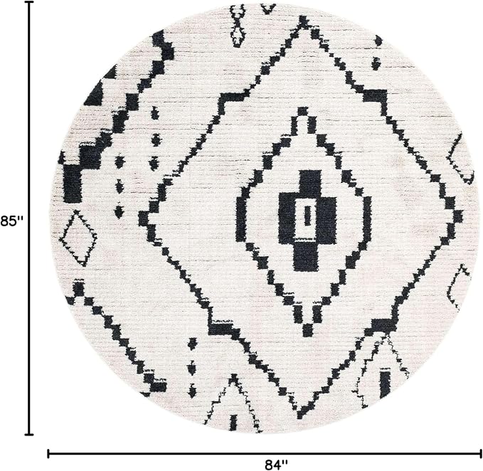 Unique Loom Morocco Collection Tribal, Southwestern, Bohemian Area Rug (7' 0 x 7' 0 Round, Ivory/Black)