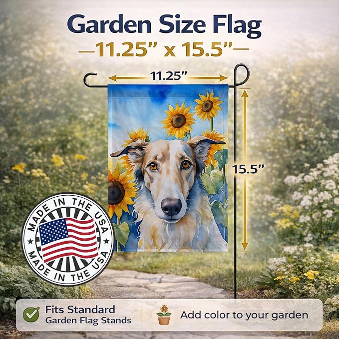 Caroline's Treasures DAC6035GF Borzoi in Sunflowers Garden Flag Mailbox Flag Decorative Yard Flag Banner Outside Patio Artwork Yard Flower Beds, Garden Size, Multicolor