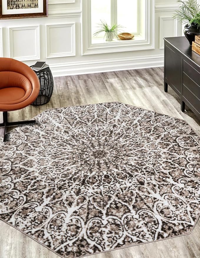 Unique Loom Sofia Collection Area Rug - Grace (6' 1" Octagon Brown/Ivory)