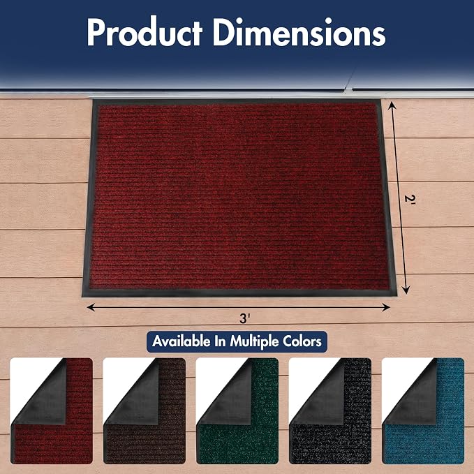 Notrax 109 Industrial Door Mat, 2' x 3' Small Entrance Mat, Heavy Duty Commercial Rugs for Entryway, Welcome Lobbies, Garage, and Mudroom, Made in the USA, Red, Brush Step 109S0023RB