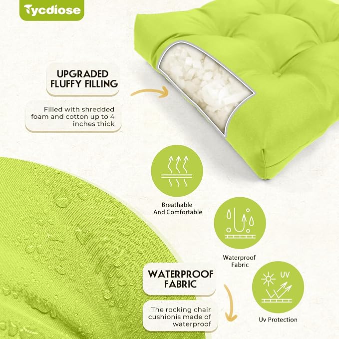 All Weather Wicker Chair Cushions of 3 Pieces, Waterproof Outdoor Wicker Chair Cushion for Patio Furniture Loveseat Settee Bench, 1 Loveseat and 2 U-Shaped Thickened Cushions, Light Green